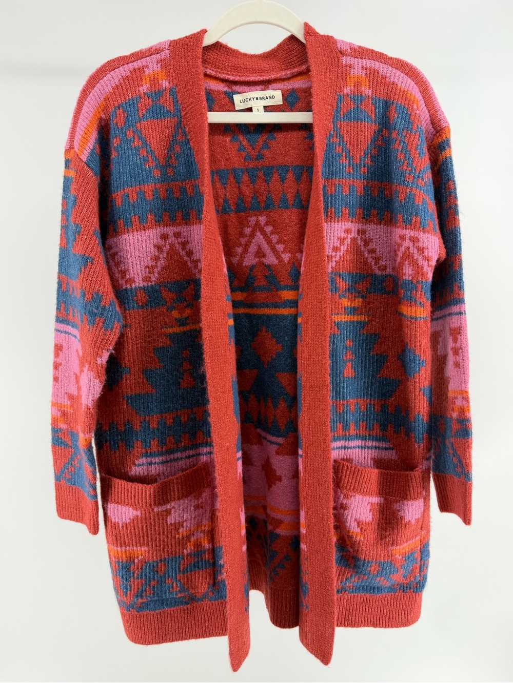 Lucky Brand Aztec Southwestern Print Open Front Cardigan Sweater, Women's Small